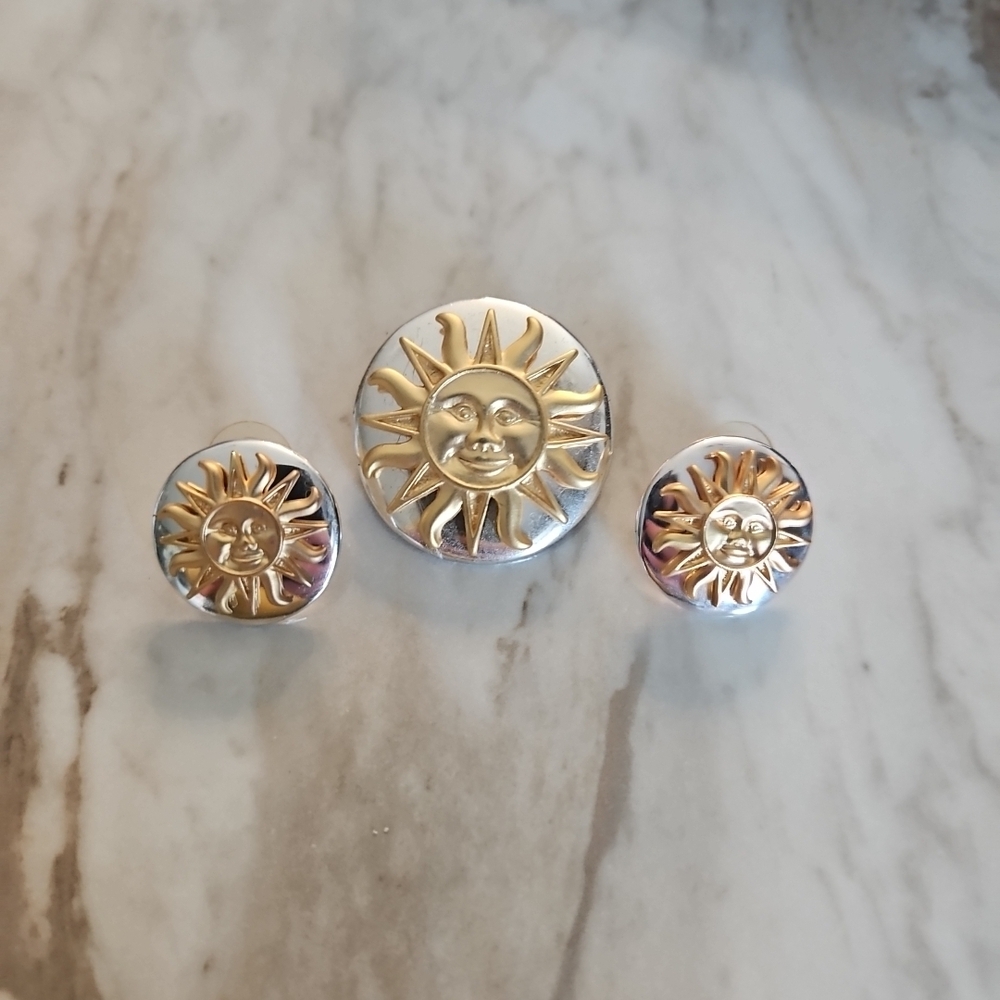 Gold Sunburst Two-Tone Stud Earrings - Women Jewelry Earrings